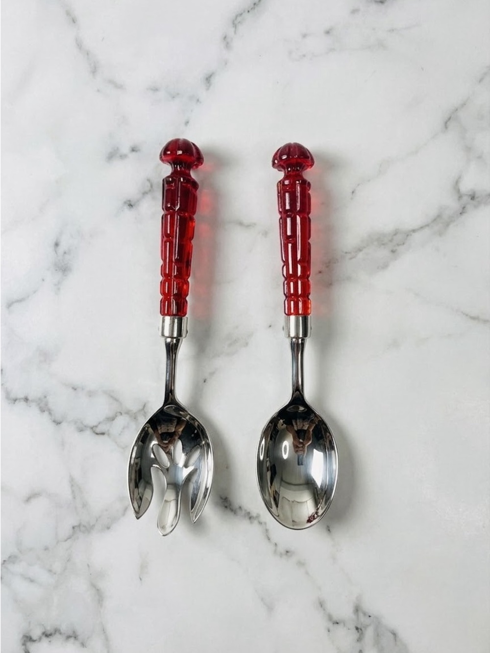 Vintage Pair of 2 Shannon Designs of Ireland Ruby Red Glass Handle Spoons